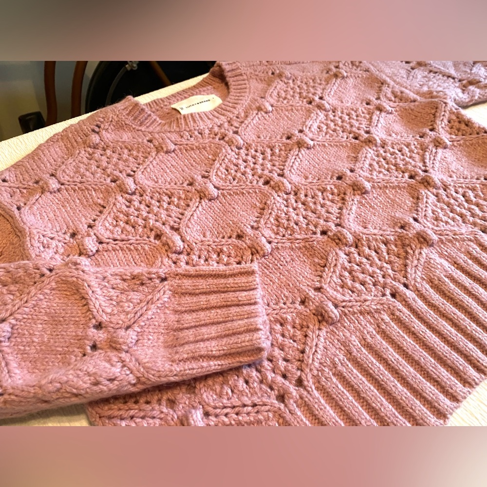 Lucky Brand NWOT’s Pink Crocheted Crewneck Sweater, Size Small